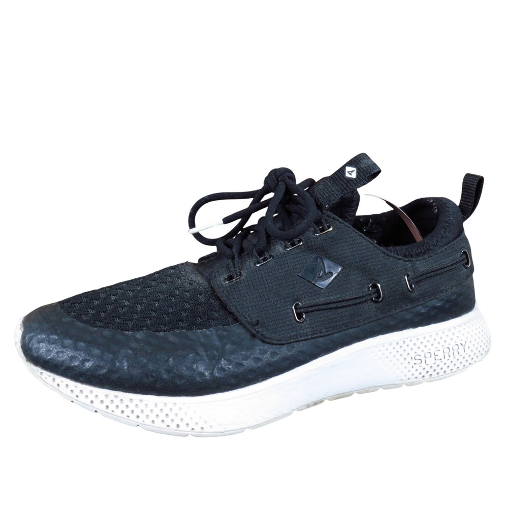 Sperry 7 Seas Women Casual Sneaker 8.5 Walking Boating Black Fabric